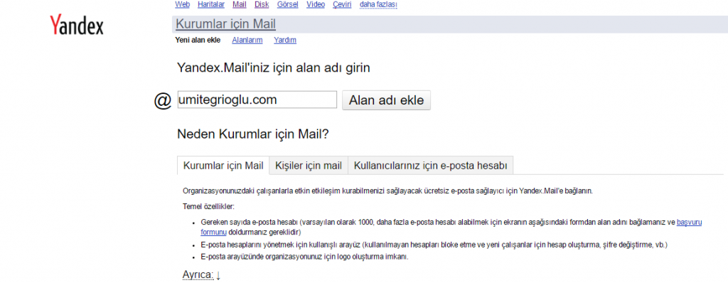 Yandex Kurumsal Mail Yandex Kurumsal(Bireysel) Mail Kurulumu