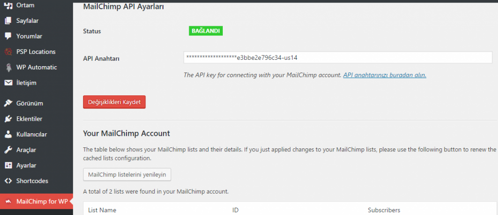mailchimp6 Ücretsiz Mailing Servisi MailChimp ve WordPress Entegrasyonu